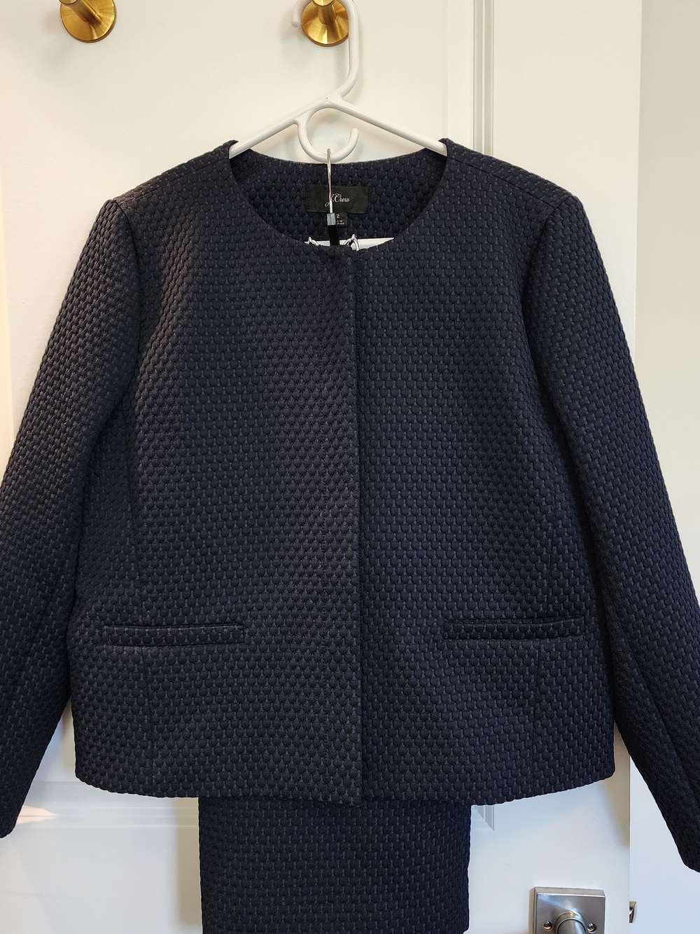 NWOT J. Crew Textured Navy Collarless Women's Jacket And Matching Skirt